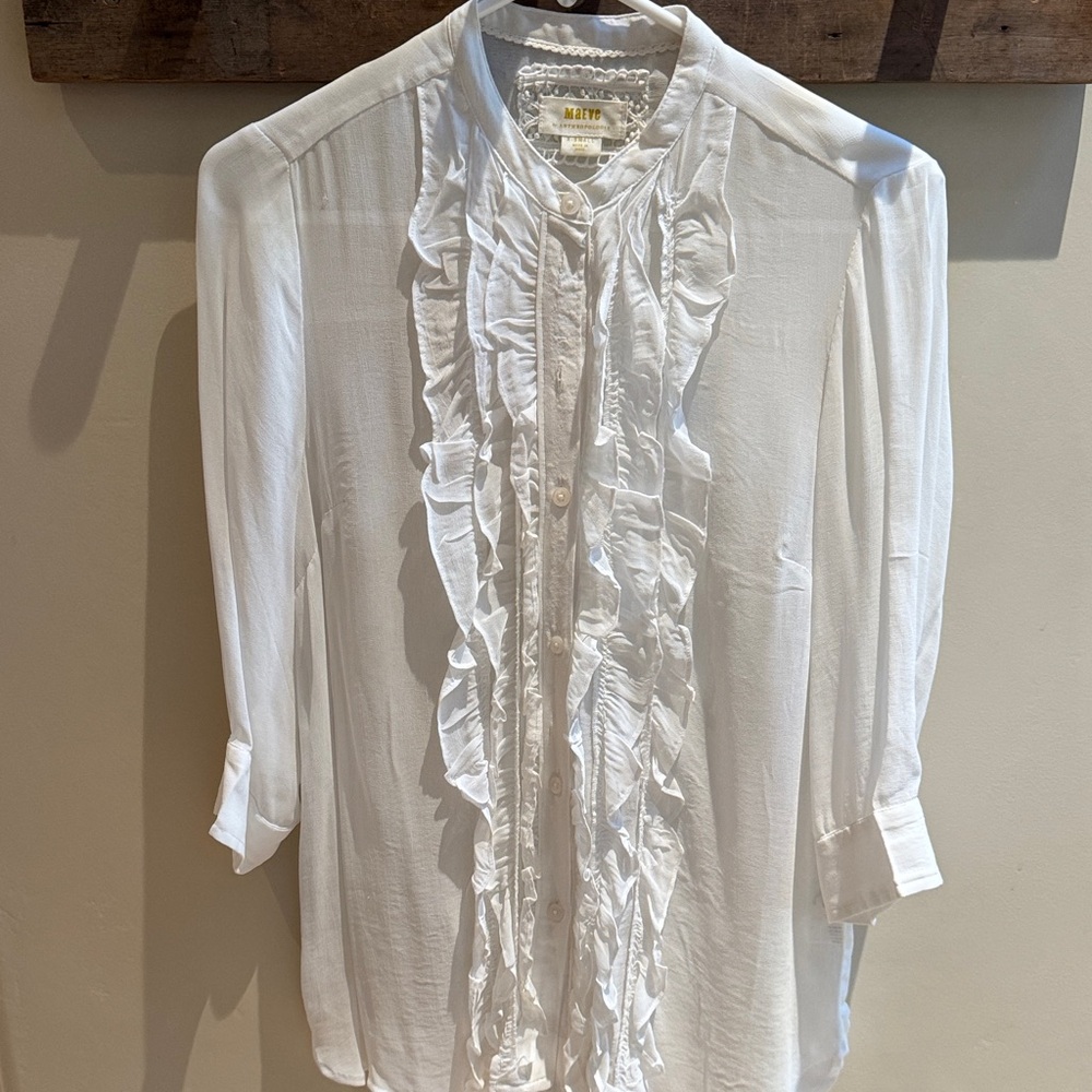 Maeve White Ruffle Front Blouse